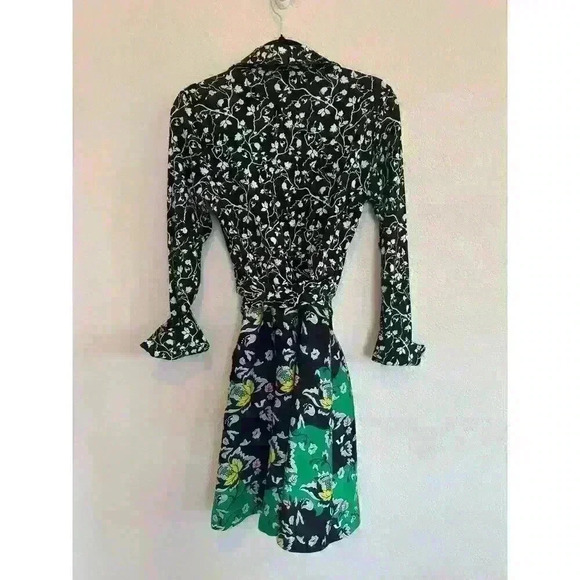 Diane von Furstenberg Amelianna 3/4 Sleeve Wrap Dress Cotton Silk Blend Sz 10 - Picture 2 of 7